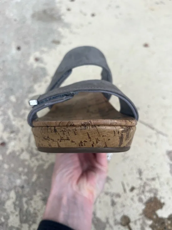 Like New Vionic Gray Dual-Strap Cork Wedge Sandals - Picture 3 of 14